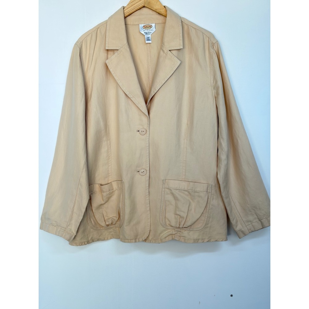 Talbots Irish Linen Blend Blazer Jacket Women's 16W Beige Patch Pocket